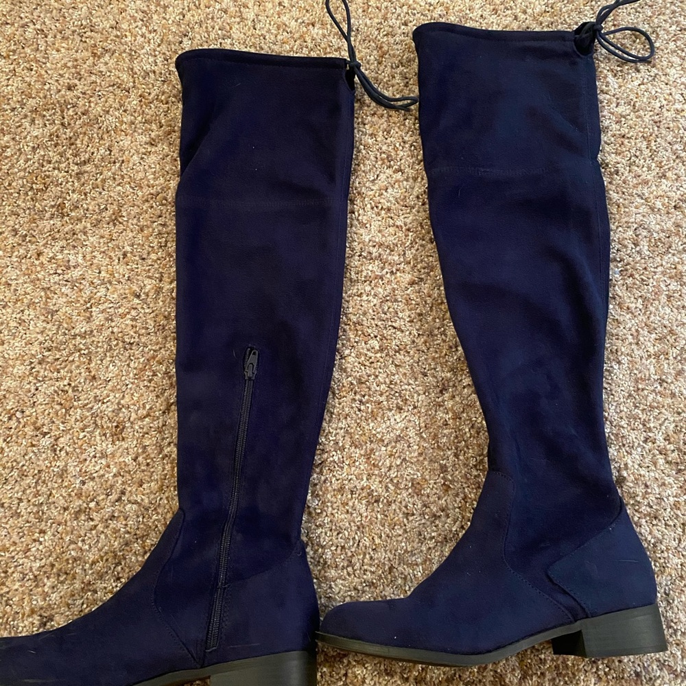 Suede navy blue over the knee boots